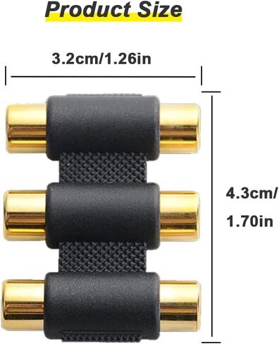 3-RCA أنثى إلى أنثى محول مقرنة، مقابس الصوت والفيديو إلى الرافعات موصل برميل لمكبر الصوت، كابل RCA، مكبر للصوت - أحمر / أصفر / أبيض (6 حزمة) in Saudi Arabia