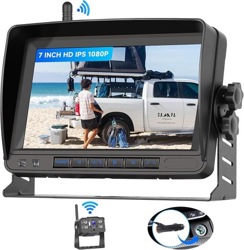 Wireless Backup Camera HD 1080P 7 Inch IPS Screen Rear Camera Monitor Kit for Truck RV Bus Van Camper-IP68 Waterproof Reverse Camera Infrared Night Vision Guide Lines On/Off in Saudi Arabia