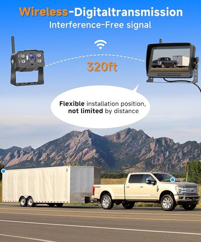Wireless Backup Camera HD 1080P 7 Inch IPS Screen Rear Camera Monitor Kit for Truck RV Bus Van Camper-IP68 Waterproof Reverse Camera Infrared Night Vision Guide Lines On/Off in Saudi Arabia