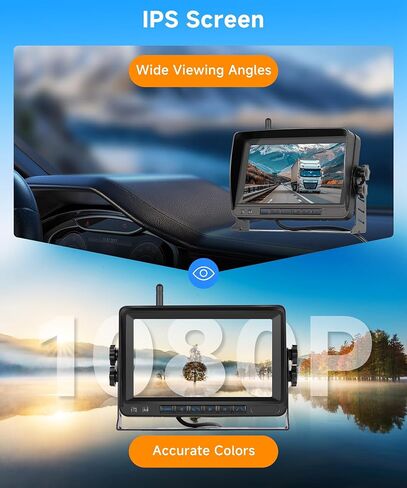Wireless Backup Camera HD 1080P 7 Inch IPS Screen Rear Camera Monitor Kit for Truck RV Bus Van Camper-IP68 Waterproof Reverse Camera Infrared Night Vision Guide Lines On/Off in Saudi Arabia