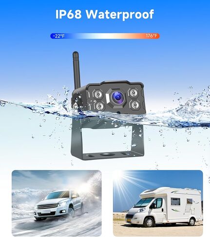 Wireless Backup Camera HD 1080P 7 Inch IPS Screen Rear Camera Monitor Kit for Truck RV Bus Van Camper-IP68 Waterproof Reverse Camera Infrared Night Vision Guide Lines On/Off in Saudi Arabia