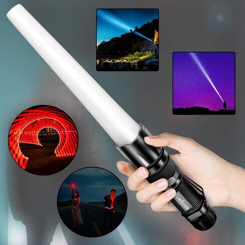 4 ألوان في 1 11 بوصة عصا مرور إشارة LED، مصباح يدوي تكتيكي LED، مصباح يدوي أحمر أخضر أزرق أبيض، تركيز قابل للتعديل (عبوتان 4 ألوان عصا مرور) in Kuwait