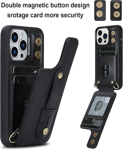 Crossbody Wallet Case for iPhone 16, RFID Blocking PU Leather Lanyard Purse with Card Slots Holder Wrist Strap Kickstand Cover for Women Girls Case for Apple iPhone 16.Removable Black in Kuwait