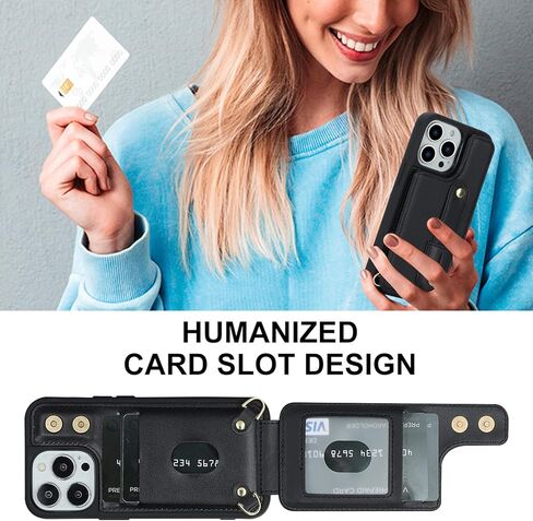 Crossbody Wallet Case for iPhone 16, RFID Blocking PU Leather Lanyard Purse with Card Slots Holder Wrist Strap Kickstand Cover for Women Girls Case for Apple iPhone 16.Removable Black in Kuwait