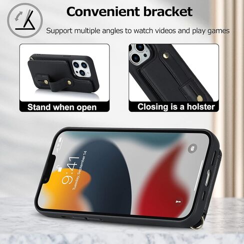 Crossbody Wallet Case for iPhone 16, RFID Blocking PU Leather Lanyard Purse with Card Slots Holder Wrist Strap Kickstand Cover for Women Girls Case for Apple iPhone 16.Removable Black in Kuwait