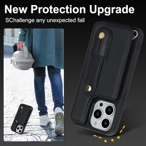 Crossbody Wallet Case for iPhone 16, RFID Blocking PU Leather Lanyard Purse with Card Slots Holder Wrist Strap Kickstand Cover for Women Girls Case for Apple iPhone 16.Removable Black in Kuwait