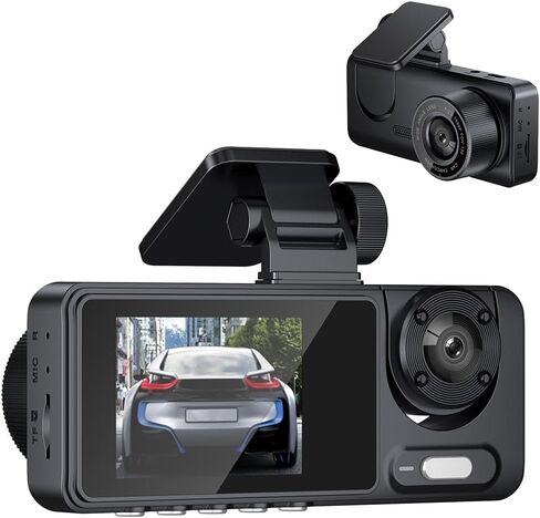 Shkalacar Dash Cam أمامي وخلفي، كاميرا Dash 3 كاميرات للسيارات مرآة الرؤية الخلفية سيارة تسجيل فيديو كاميرا فيديو زاوية واسعة مسجل قيادة سلامة السيارات in Saudi Arabia