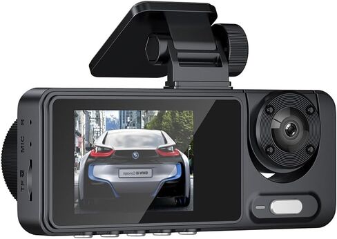 Shkalacar Dash Cam أمامي وخلفي، كاميرا Dash 3 كاميرات للسيارات مرآة الرؤية الخلفية سيارة تسجيل فيديو كاميرا فيديو زاوية واسعة مسجل قيادة سلامة السيارات in Saudi Arabia