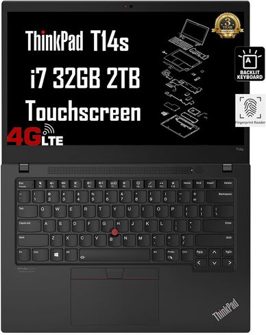 Think Pad T14s 4G LTE 14 بوصة FHD تعمل باللمس (Intel Core i7-1185G7 vPro، ذاكرة وصول عشوائي 32 جيجابايت، 2 تيرابايت SSD) كمبيوتر محمول للأعمال، عمر بطارية 14 ساعة، إضاءة خلفية، بصمة الإصبع، كاميرا ويب FHD، ضمان 3 سنوات، Wi-Fi 6، Win 11 برو in Saudi Arabia