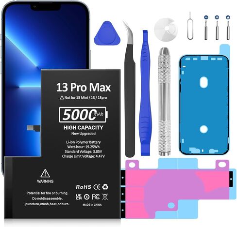 بطارية SHENMZ بقدرة 5000 مللي أمبير في الساعة لهاتف iPhone 13 pro max 2024 سعة جديدة 0 دورة استبدال البطارية لهاتف iPhone 13 pro max موديل A2645 A2644 A2643 A2641 A2484 مع مجموعة أدوات بديلة in Kuwait