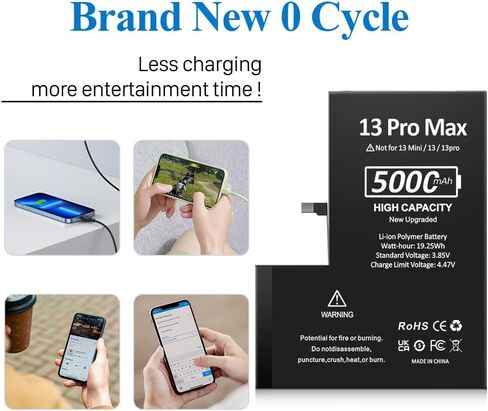 بطارية SHENMZ بقدرة 5000 مللي أمبير في الساعة لهاتف iPhone 13 pro max 2024 سعة جديدة 0 دورة استبدال البطارية لهاتف iPhone 13 pro max موديل A2645 A2644 A2643 A2641 A2484 مع مجموعة أدوات بديلة in Kuwait