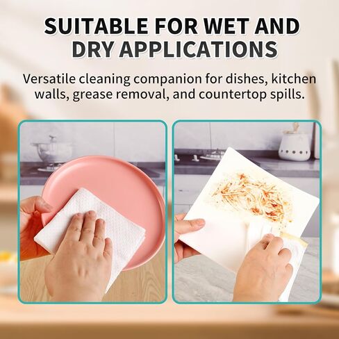 TONLEA Paper Towels 4 Rolls 200 Sheets, Washable and Reusable Paper Towels Rolls for Kitchen and Daily Use, Safe PP- Wood Pulp Cloth Material in Saudi Arabia