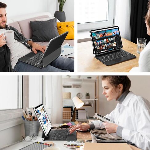 حافظة لوحة المفاتيح السحرية اللاسلكية لجهاز ابل ايباد الجيل العاشر 2022 10.9 بوصة A2696 A2777 A2757: لوحة تتبع ذكية متعددة اللمس، إضاءة خلفية RGB، أسود in Kuwait