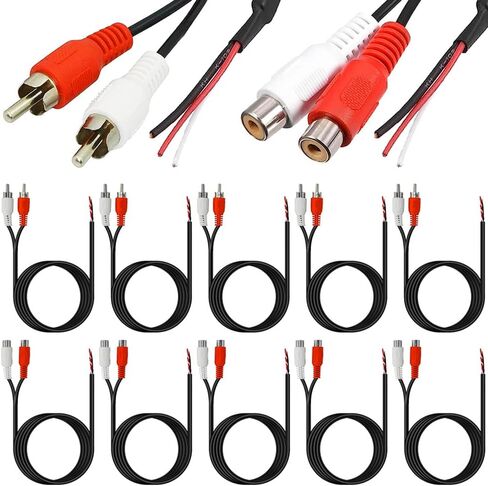Dual RCA Male to Bare Wire & Dual RCA Female to Bare Wire, Speaker Wire Open End Pigtail Audio Video RCA Cable for Amplifier Receiver Speakers (10 Pack) in Saudi Arabia
