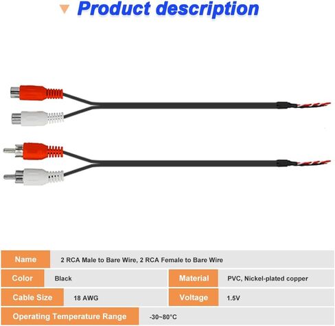 Dual RCA Male to Bare Wire & Dual RCA Female to Bare Wire, Speaker Wire Open End Pigtail Audio Video RCA Cable for Amplifier Receiver Speakers (10 Pack) in Saudi Arabia