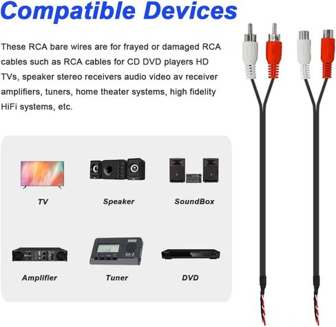Dual RCA Male to Bare Wire & Dual RCA Female to Bare Wire, Speaker Wire Open End Pigtail Audio Video RCA Cable for Amplifier Receiver Speakers (10 Pack) in Saudi Arabia