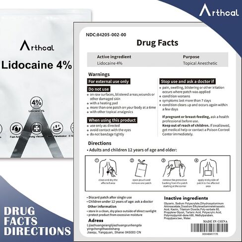 4% Lidocaine Patches(6 Pcs), Maximum Strength Lidocaine Pain Relief Patch for Ache Back, Neck, Shoulders, Knees, Elbows, Joint, Muscle, Individually Packed in Saudi Arabia