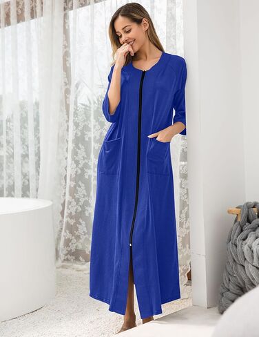 Ekouaer Women's Zipper Robe 3/4 Sleeve Housecoats Full Length House Dress Loungewear Long Nightgown with Pockets in Kuwait