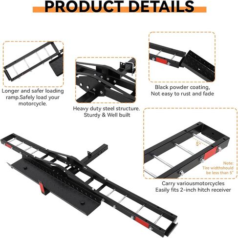 Motorcycle Carrier Hitch Mount 500 LBS,Steel Dirt Bike Hitch Hauler with Tie-Down Straps & Hitch Tightener,Dirtbike Hitch Carrier for Truck,SUV, Car,Hitch Receiver for Tires Up to 5.5" W,2" Receiver, in Saudi Arabia