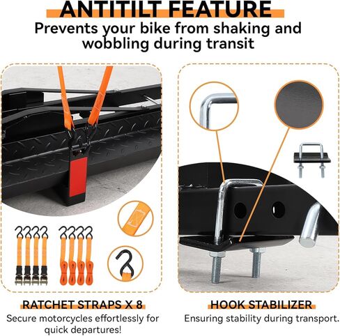 Motorcycle Carrier Hitch Mount 500 LBS,Steel Dirt Bike Hitch Hauler with Tie-Down Straps & Hitch Tightener,Dirtbike Hitch Carrier for Truck,SUV, Car,Hitch Receiver for Tires Up to 5.5" W,2" Receiver, in Saudi Arabia