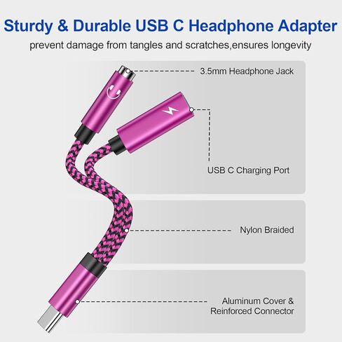 محول سماعة رأس وشاحن USB C Pixel إلى 3.5 مم، مقبس ميكروفون USB C إلى AUX مع محول مقسم شحن سريع PD لـ Google 8 Pro/7 Pro/8/7/6/5/4/XL، iPhone 15/15 Plus/15 برو ماكس، سامسونج S23/S22/S21/S20 in Kuwait
