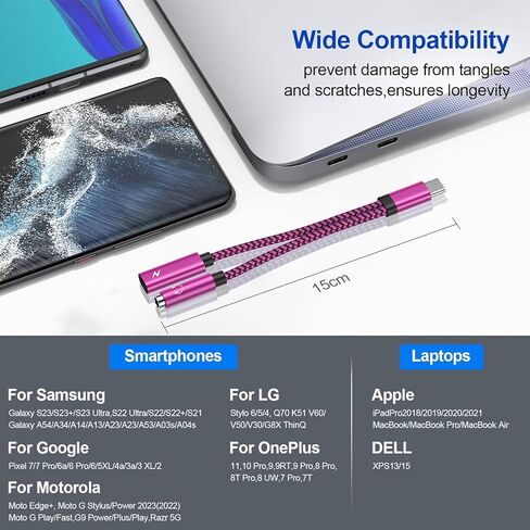 محول سماعة رأس وشاحن USB C Pixel إلى 3.5 مم، مقبس ميكروفون USB C إلى AUX مع محول مقسم شحن سريع PD لـ Google 8 Pro/7 Pro/8/7/6/5/4/XL، iPhone 15/15 Plus/15 برو ماكس، سامسونج S23/S22/S21/S20 in Kuwait