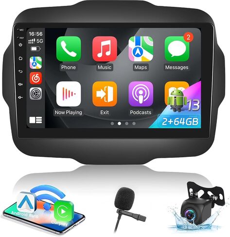 EKAT [2+64G] for Jeep Renegade 2015-2020 Android Car Radio with Wireless Carplay and Android Auto - 9 Inch Touch Screen Radio with EQ DSP, GPS, WiFi, SWC + AHD Rear View Camera in Saudi Arabia