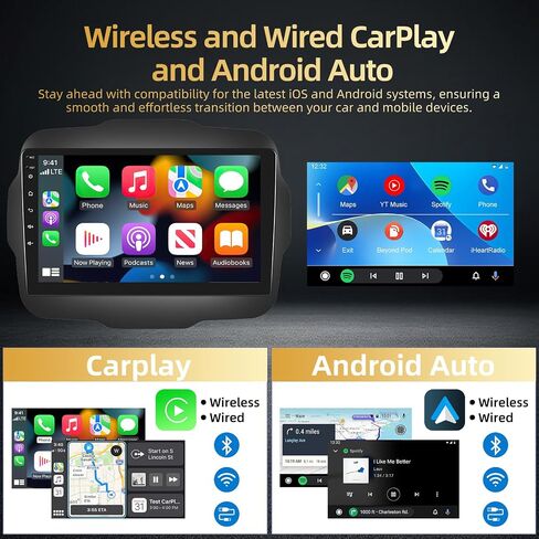 EKAT [2+64G] for Jeep Renegade 2015-2020 Android Car Radio with Wireless Carplay and Android Auto - 9 Inch Touch Screen Radio with EQ DSP, GPS, WiFi, SWC + AHD Rear View Camera in Saudi Arabia