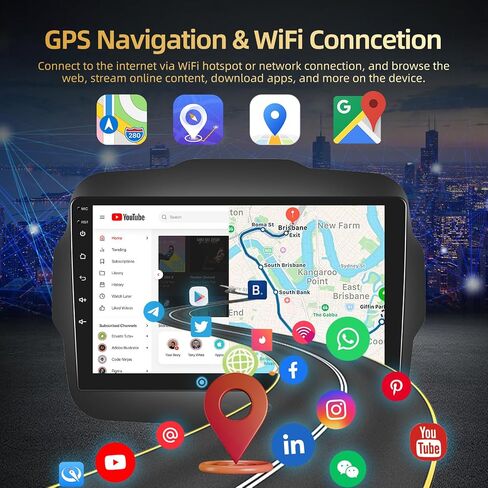 EKAT [2+64G] for Jeep Renegade 2015-2020 Android Car Radio with Wireless Carplay and Android Auto - 9 Inch Touch Screen Radio with EQ DSP, GPS, WiFi, SWC + AHD Rear View Camera in Saudi Arabia