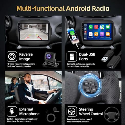 EKAT [2+64G] for Jeep Renegade 2015-2020 Android Car Radio with Wireless Carplay and Android Auto - 9 Inch Touch Screen Radio with EQ DSP, GPS, WiFi, SWC + AHD Rear View Camera in Saudi Arabia