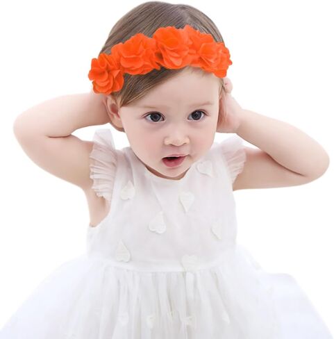 Baby Headbands for Girls 4-24 Months Hair Accessories Flower Crown | Elastic Floral Hairband, Soft Baptism Hair Tiara, Baby Size, Perfect for Daily, Wedding & Party Wear, Handmade in Saudi Arabia