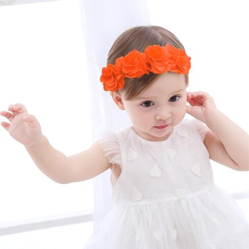 Baby Headbands for Girls 4-24 Months Hair Accessories Flower Crown | Elastic Floral Hairband, Soft Baptism Hair Tiara, Baby Size, Perfect for Daily, Wedding & Party Wear, Handmade in Saudi Arabia