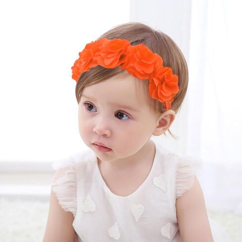 Baby Headbands for Girls 4-24 Months Hair Accessories Flower Crown | Elastic Floral Hairband, Soft Baptism Hair Tiara, Baby Size, Perfect for Daily, Wedding & Party Wear, Handmade in Saudi Arabia