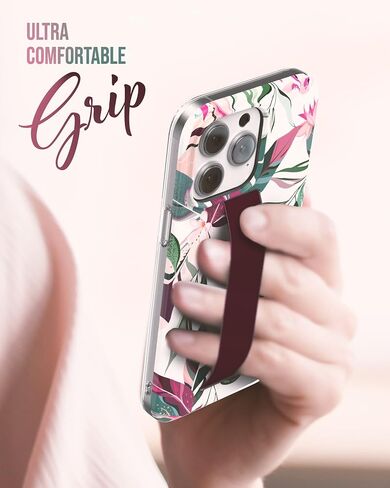 ENCASED Hand Loop Case for iPhone 14 PRO Case with Strap and Tempered Screen Protector (Maroon Green Leaf) in Saudi Arabia