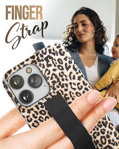 ENCASED Hand Loop Case for iPhone 14 PRO Case with Strap and Tempered Screen Protector (Maroon Green Leaf) in Saudi Arabia