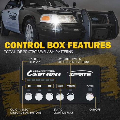 Xprite White LED Hideaway Emergency Strobe Lights Kit, 20 Flashing Modes w/Controller Headlights Taillights Fog Light Mounting, Hazard Warning Caution Light for 12V Vehicles Pickup Trucks Vans 8 PCS in Saudi Arabia