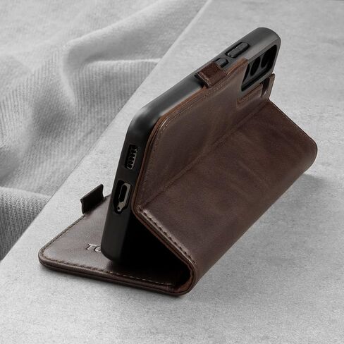TORRO Phone Case Compatible with Samsung Galaxy S22 5G – Quality, Genuine Leather Cover with Card Slots and Horizontal Viewing Stand (Dark Brown) in Saudi Arabia