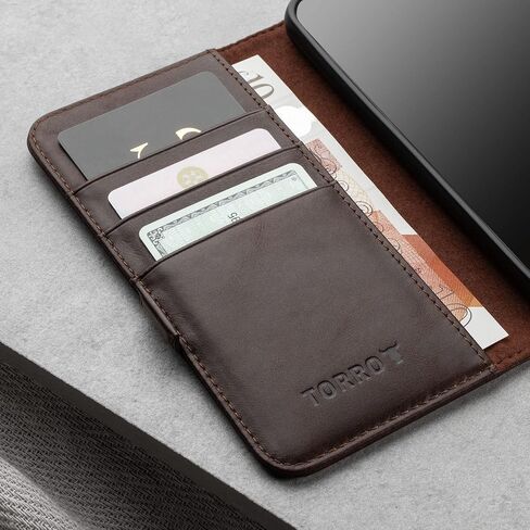 TORRO Phone Case Compatible with Samsung Galaxy S22 5G – Quality, Genuine Leather Cover with Card Slots and Horizontal Viewing Stand (Dark Brown) in Saudi Arabia