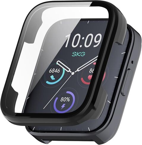E ECSEM Hard PC Case with Tempered Glass Screen Protector intended for SKG V9, Ultra-Thin Scratch Resistant Cover for SKG V9 Smartwatch Accessories in Saudi Arabia