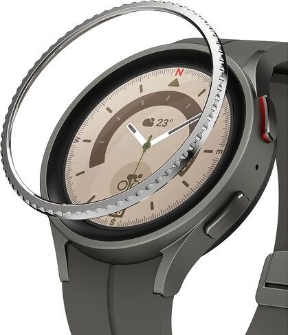 تصميم Ringke Bezel [إطار أنيق من الفولاذ المقاوم للصدأ] متوافق مع حافظة Samsung Galaxy Watch 5 Pro، غطاء لاصق واقٍ مضاد للخدش - 45-01 (ST) فضي in Saudi Arabia