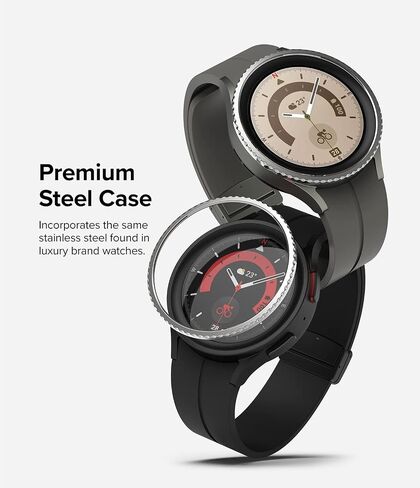 تصميم Ringke Bezel [إطار أنيق من الفولاذ المقاوم للصدأ] متوافق مع حافظة Samsung Galaxy Watch 5 Pro، غطاء لاصق واقٍ مضاد للخدش - 45-01 (ST) فضي in Saudi Arabia