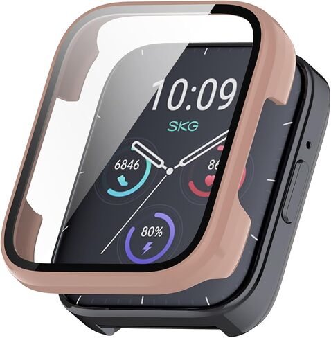 E ECSEM Hard PC Case with Tempered Glass Screen Protector intended for SKG V9, Ultra-Thin Scratch Resistant Cover for SKG V9 Smartwatch Accessories in Saudi Arabia