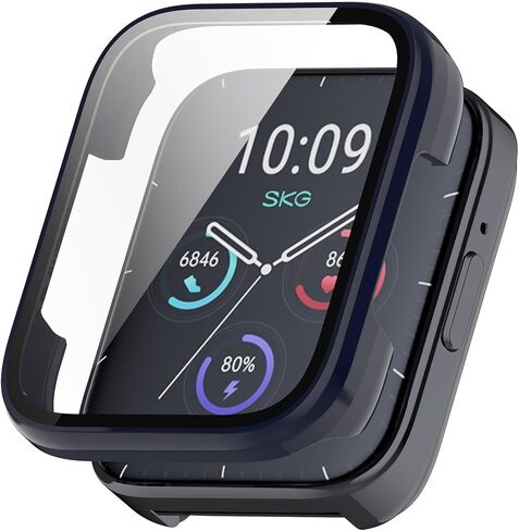 E ECSEM Hard PC Case with Tempered Glass Screen Protector intended for SKG V9, Ultra-Thin Scratch Resistant Cover for SKG V9 Smartwatch Accessories in Saudi Arabia