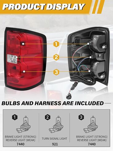 Tail Light Assembly Compatible with Chevrolet Silverado 1500 2500HD 3500HD 2014-2018, GMC Sierra 3500HD 2015-2018, Brake Rear Lamp Includes Bulbs and Harness, Left Driver Side in Saudi Arabia