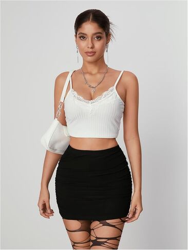WDIRARA Women's Ruched Mesh Streetwear Bodycon Mini Skirt Stretch Sexy Skirts in Kuwait