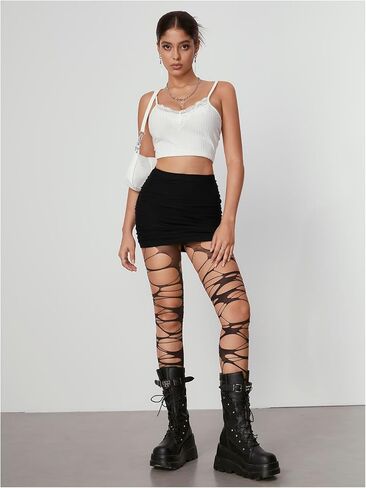 WDIRARA Women's Ruched Mesh Streetwear Bodycon Mini Skirt Stretch Sexy Skirts in Kuwait