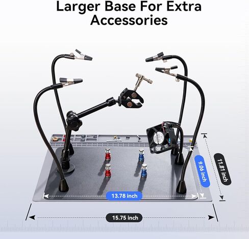 tomlov sh01 محطة لحام الأيدي المساعدة، أداة لحام يدوية ثالثة مرنة مع حصيرة لحام مغناطيسية مقاس 15.8 × 11.8 بوصة للإصلاح الإلكتروني، قاعدة حديد كبيرة وشديدة التحمل، مجوهرات لحام in Kuwait