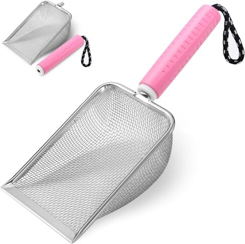 مغرفة فضلات القطط، مجرفة شبكية بمقبض قابل للفصل، مجرفة زاوية قوية لتنظيف فضلات الفضلات، مجرفة فضلات شبكية من الفولاذ المقاوم للصدأ، سهلة التنظيف لنفايات رمل تررم الزواحف (وردي) in Kuwait