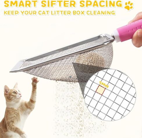 مغرفة فضلات القطط، مجرفة شبكية بمقبض قابل للفصل، مجرفة زاوية قوية لتنظيف فضلات الفضلات، مجرفة فضلات شبكية من الفولاذ المقاوم للصدأ، سهلة التنظيف لنفايات رمل تررم الزواحف (وردي) in Kuwait