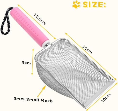 مغرفة فضلات القطط، مجرفة شبكية بمقبض قابل للفصل، مجرفة زاوية قوية لتنظيف فضلات الفضلات، مجرفة فضلات شبكية من الفولاذ المقاوم للصدأ، سهلة التنظيف لنفايات رمل تررم الزواحف (وردي) in Kuwait